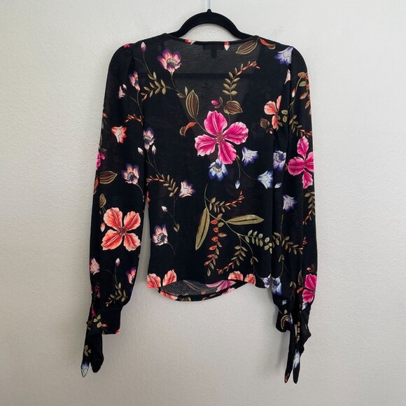 NEW $49 Express Womens Small Floral Surplice Top Blouse Long Sleeve Shirt - Picture 9 of 10